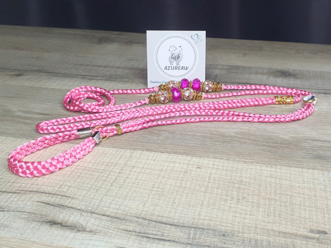 Laisse expositions canines NUANCE DE ROSE avec sous-gorge pour petit/moyen chien - Fait main