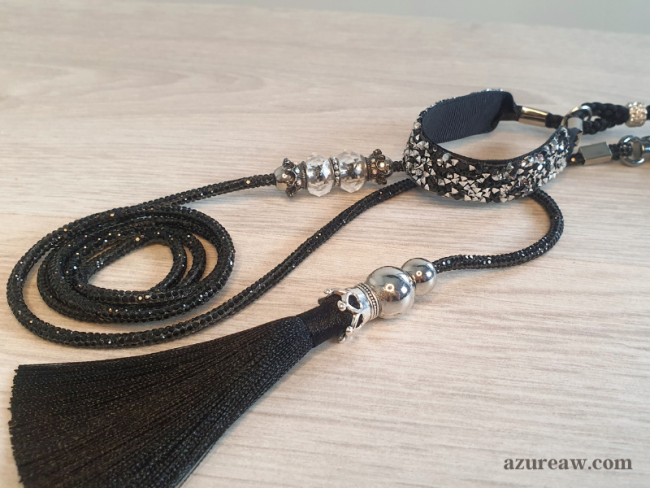 Laisse exposition chien Reflet Noir noire scintillante avec perles – Azureaw
