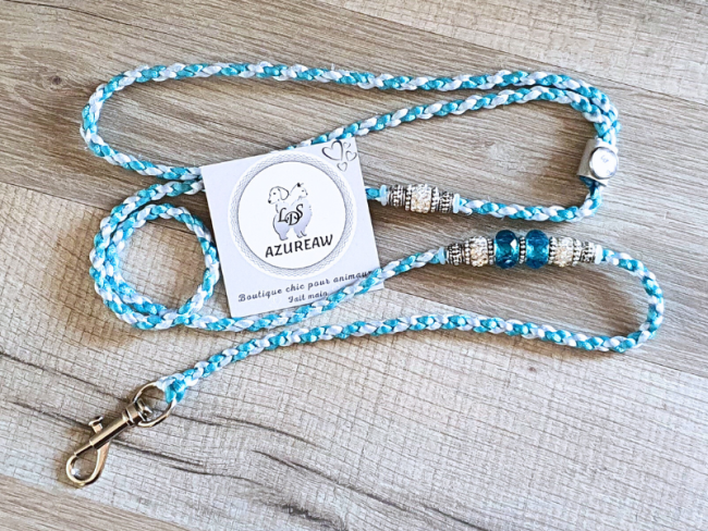 Laisse mousqueton TURQUOISE BLEU BÉBÉ - Fait main