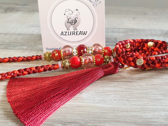 Laisse expositions canines LUXE Strass PRESTIGE BORDEAUX - Fait main Laisse expositions canines LUXE Strass PRESTIGE BORDEAUX - Fait main