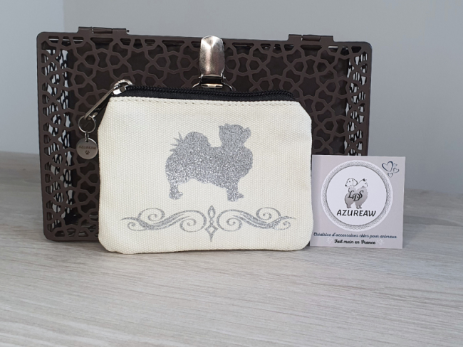 Pochette à friandises Elégante blanche personnalisée pailleté argenté fixation pince - Fait main 