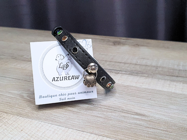 Laisse et collier Noir Strass multi couleurs *Mini chien* - Fait main