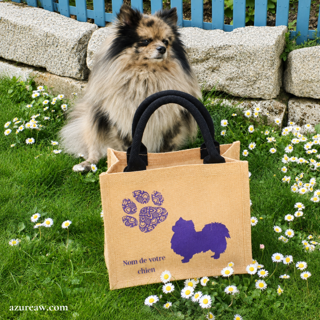 Mini sac en toile de jute Naturel personnalisé à l'image de votre chien - Fait main