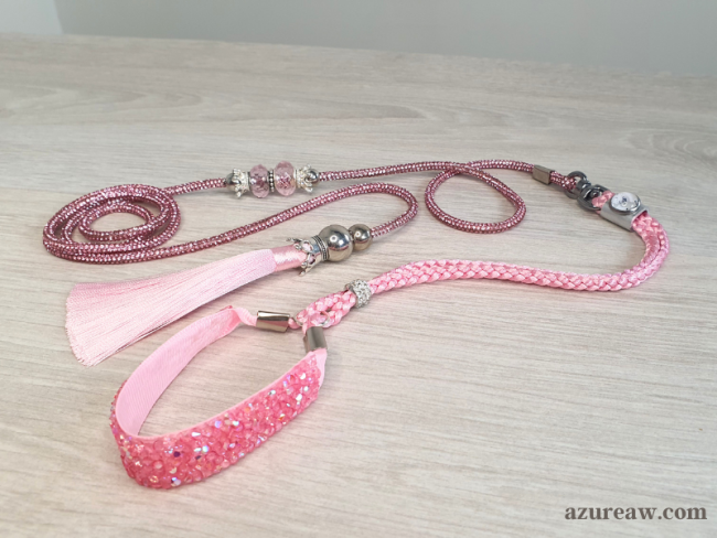 Laisse expo chien rose scintillante Reflet Rosé vue complète – Azureaw