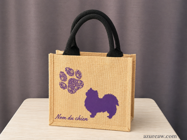 Mini sac en toile de jute Naturel/ Violet personnalisé à l'image de votre chien- Fait main