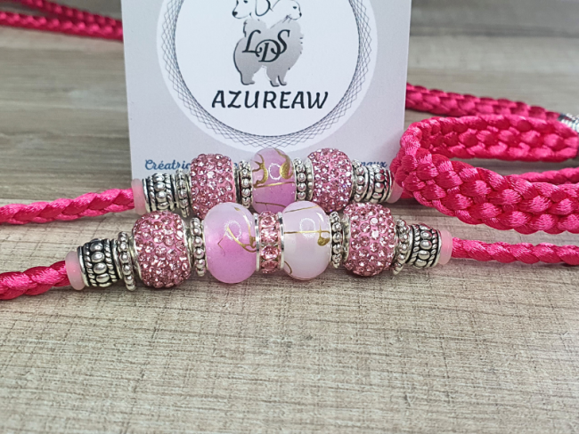 Laisse expositions canines FUCHSIA ÉTOILÉ avec sous-gorge pour petit et moyen chien - Fait main