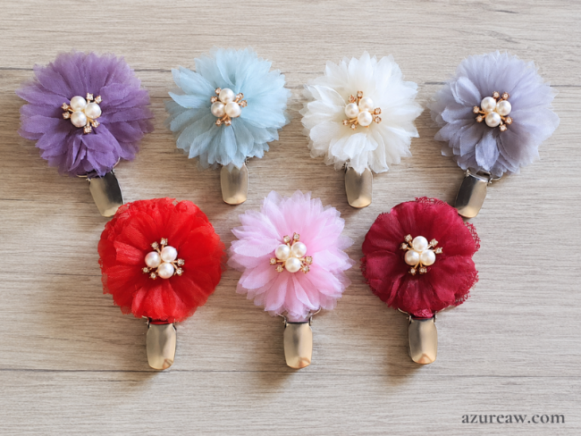 Broches porte-numéro Fleur perles et strass Azureaw- Fait main