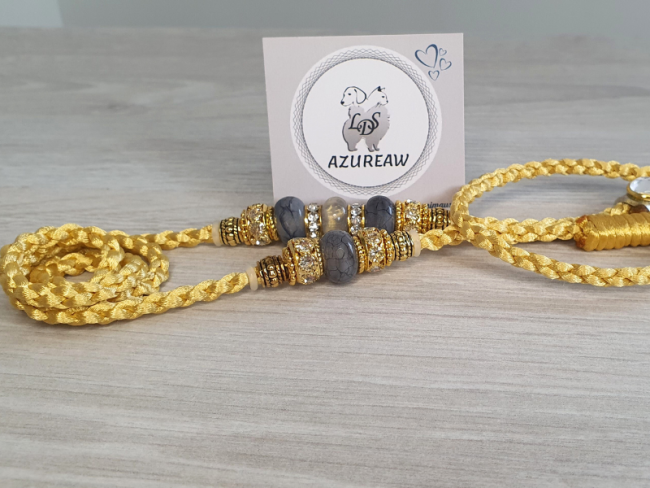 Laisse d’exposition Azureaw tressée main dorée avec perles Laisse d’exposition Éclat Minéral Azureaw, tressée dorée avec perles