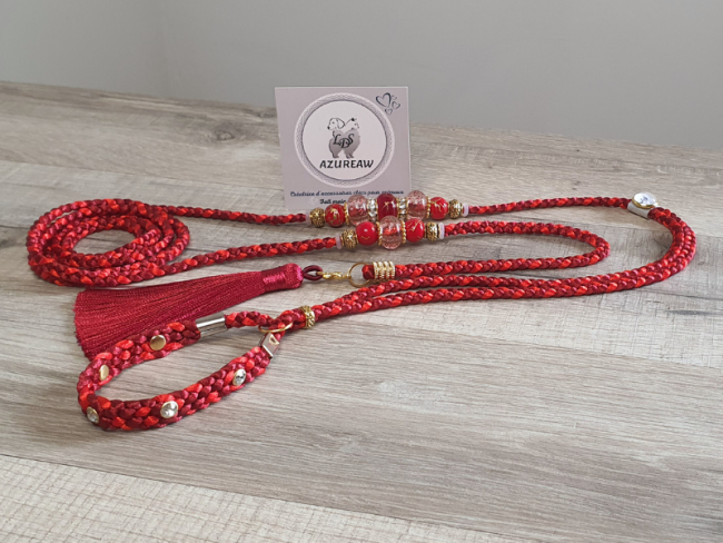 Laisse expositions canines LUXE Strass PRESTIGE BORDEAUX - Fait main Laisse expositions canines LUXE Strass PRESTIGE BORDEAUX - Fait main