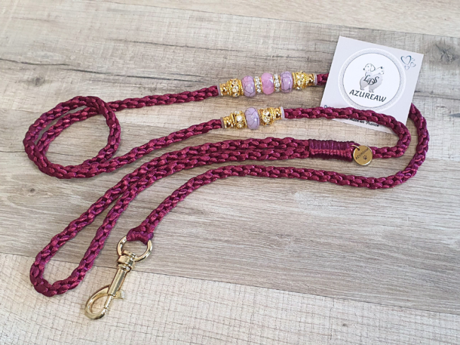 Laisse mousqueton PRUNELLE ROSÉE - Fait main