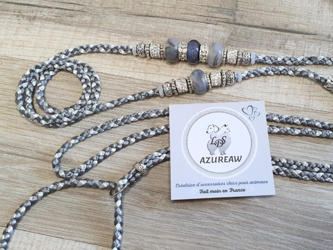 Laisse expositions canines GRIS ARGENTÉ pour petit/moyen chien - Fait main Laisse expositions canines GRIS ARGENTÉ pour petit/moyen chien - Fait main