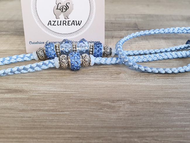 Laisse expositions canines BLEU DOUCEUR pour petit et moyen chien - Fait main Laisse expositions canines BLEU DOUCEUR pour petit et moyen chien - Fait main