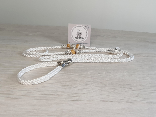 Laisse expositions canines Blanche pour moyen chien - Fait main Laisse expositions canines Blanche pour moyen chien - Fait main