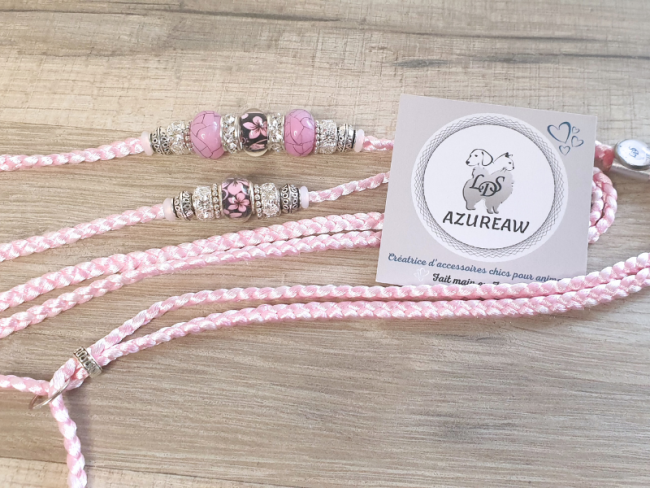 Laisse expositions canines ROSÉE ENCHANTÉE pour petit et moyen chien - Fait main Laisse expositions canines ROSÉE ENCHANTÉE pour petit et moyen chien - Fait main