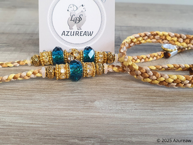 Laisse expositions canines avec sous gorge SOLEIL d’AZUR pour moyen chien - Fait main