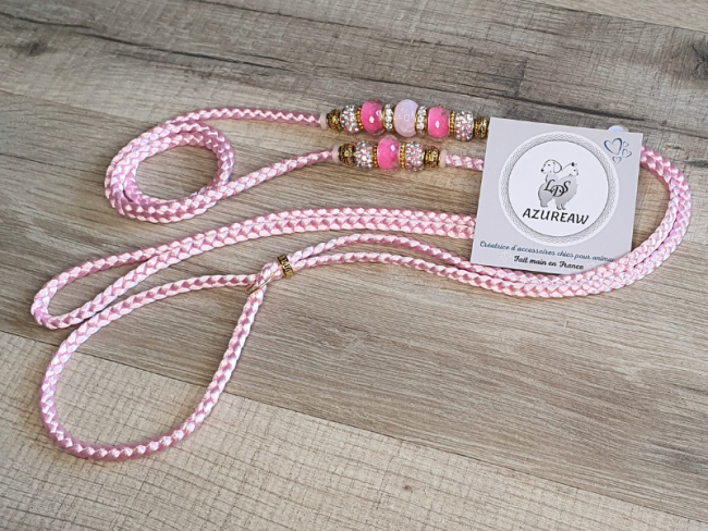 Laisse expositions canines Rose Bébé sans sous-gorge pour petit/moyen chien - Fait main