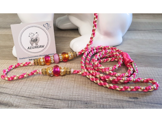 Laisse mousqueton ROSE CHAMPAGNE - Fait main
