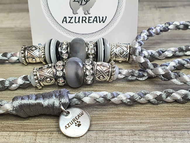 Laisse expositions canines GRIS ARGENTÉ pour grand chien - Fait main