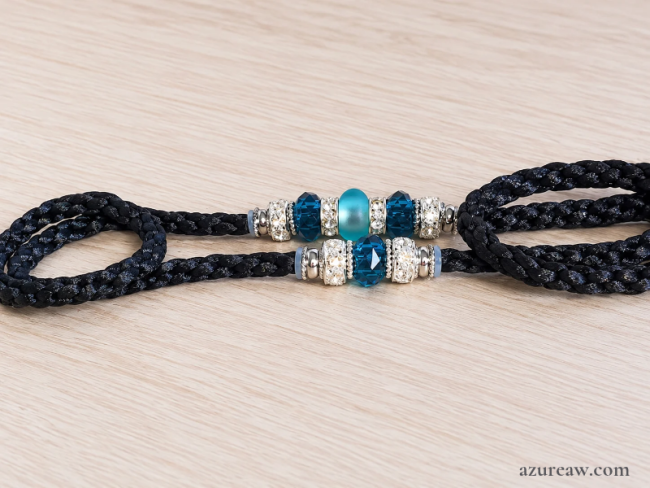 Laisse d’exposition NOCTURNE TURQUOISE noir avec perles turquoise et argent | Azureaw