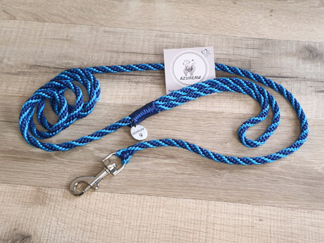 Laisse mousqueton TURQUOISE & MARINE - Fait main
