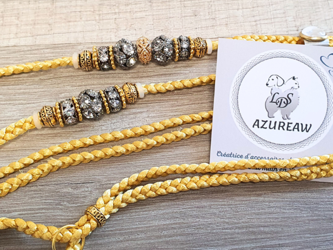 Laisse expositions canines avec sous gorge SOLEIL DE MINUIT pour petit/moyen chien - Fait main