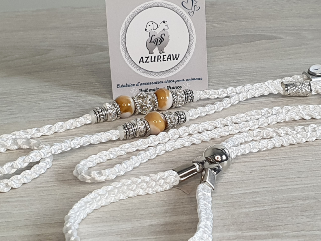 Laisse expositions canines Blanche pour moyen chien - Fait main Laisse expositions canines Blanche pour moyen chien - Fait main