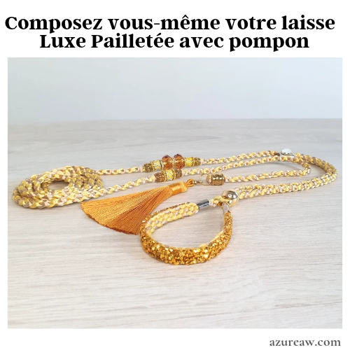 Laisse d’expo LUXE PAILLETÉE chien moyen avec pompon (réalisation 1 à 2 semaines)