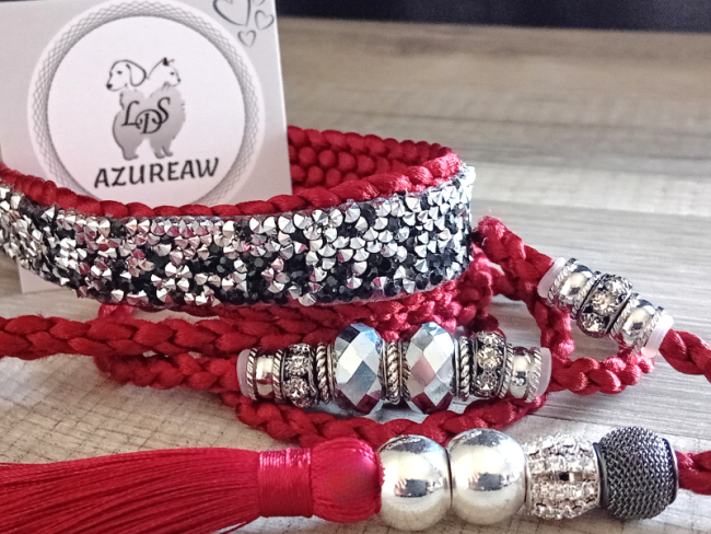 Laisse expositions canines LUXE PAILLETÉE grand chien avec poignée et pompon amovible  