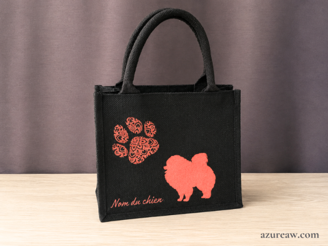 Mini sac en toile de jute Noir/ Rouge personnalisé à l'image de votre chien - Fait main