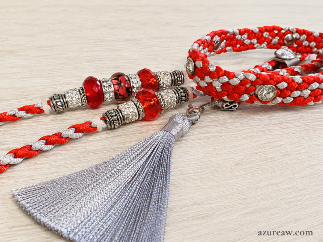 Laisse expositions canines Azureaw LUXE Cristal rouge avec pompon  pour grand chien - Fait main