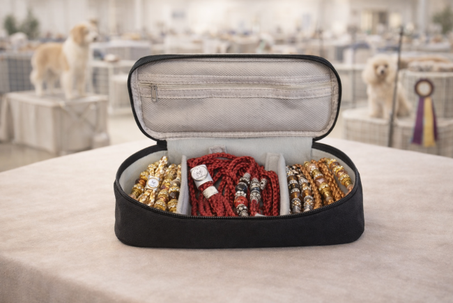 Séparations modulables selon vos besoins Détail des séparations amovibles d’une pochette de toilettage pour chien