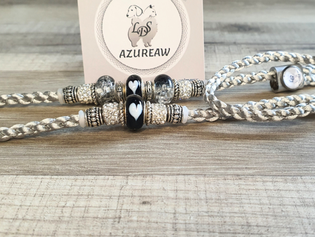 Laisse expositions canines ARGENT & NOIR pour grand chien - Fait main