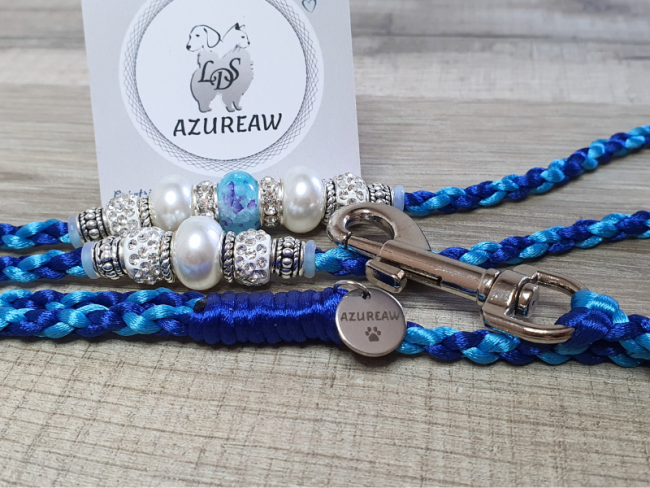 Laisse mousqueton OCÉAN PERLÉ, Marine & Turquoise - Fait main