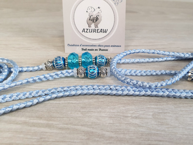Laisse d’exposition Azureaw tressée bleu bébé avec perles Laisse d’exposition Brise Turquoise Azureaw, tressée bleu bébé avec perles
