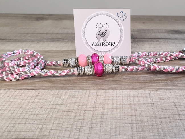 Laisse expositions canines ÉCLAT FUSHIA  pour grand chien - Fait main