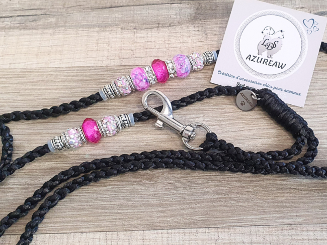 Laisse mousqueton ROSE NOCTURNE - Fait main
