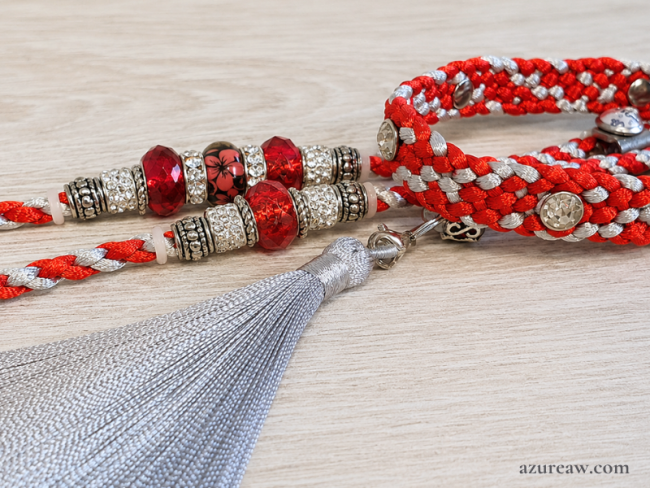 Laisse expositions canines Azureaw LUXE Cristal rouge avec pompon  pour grand chien - Fait main
