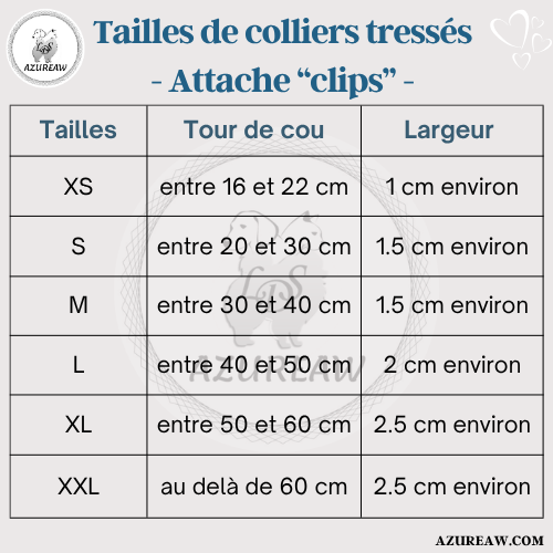 Guide de taille azureaw pour collier tressé main boucle métallique réglable - Fait main et sur mesure 