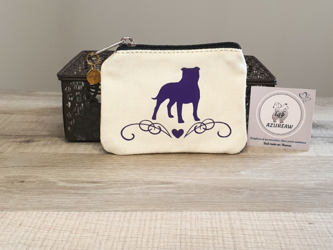 Pochette à friandises blanche Modèle COEUR DOUCEUR personnalisée violet fixation pince, Toutes races - Fait main 