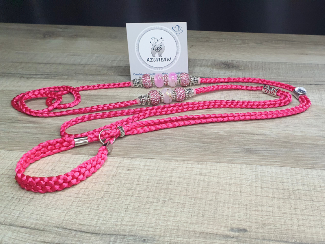 Laisse expositions canines FUCHSIA ÉTOILÉ avec sous-gorge pour petit et moyen chien - Fait main