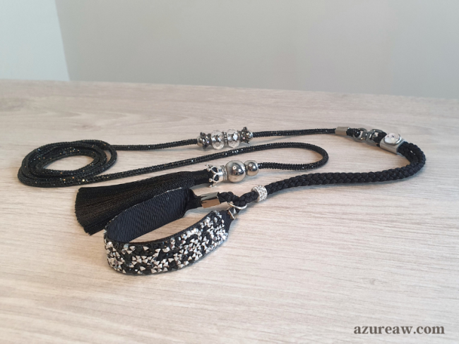 Laisse exposition chien Reflet Noir noire scintillante avec perles – Azureaw