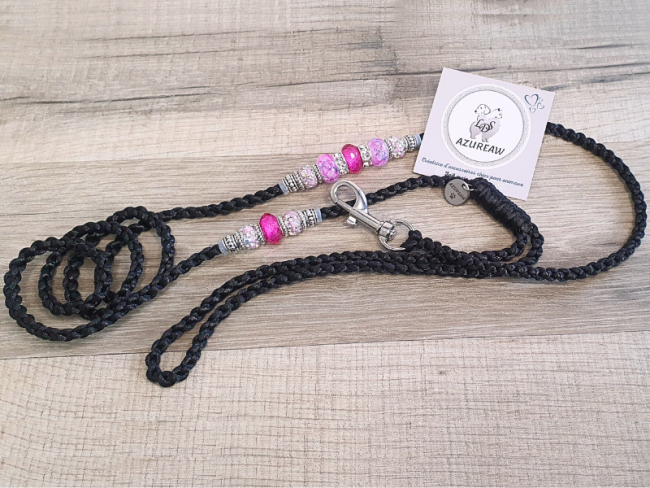 Laisse mousqueton ROSE NOCTURNE - Fait main