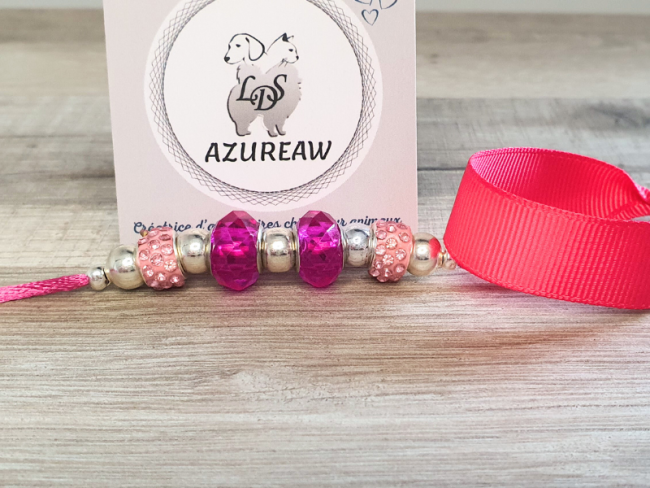 Laisse expositions canines pour mini chien ROSE INTENSE avec sous gorge  - Fait main