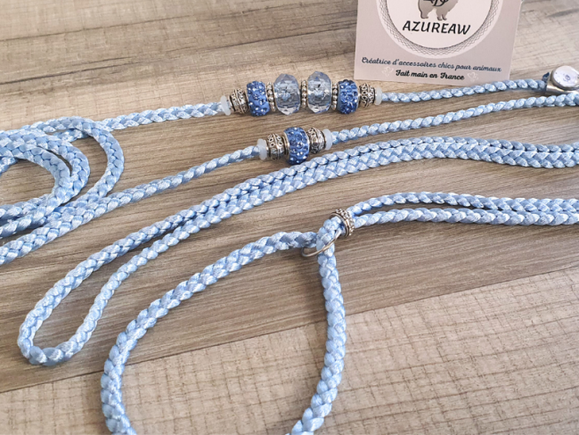 Laisse expositions canines BLEU DOUCEUR pour petit et moyen chien - Fait main Laisse expositions canines BLEU DOUCEUR pour petit et moyen chien - Fait main