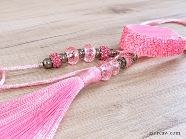 Laisse d’exposition sur mesure pour mini chien LUXE pailletée avec poignée & pompon | Azureaw