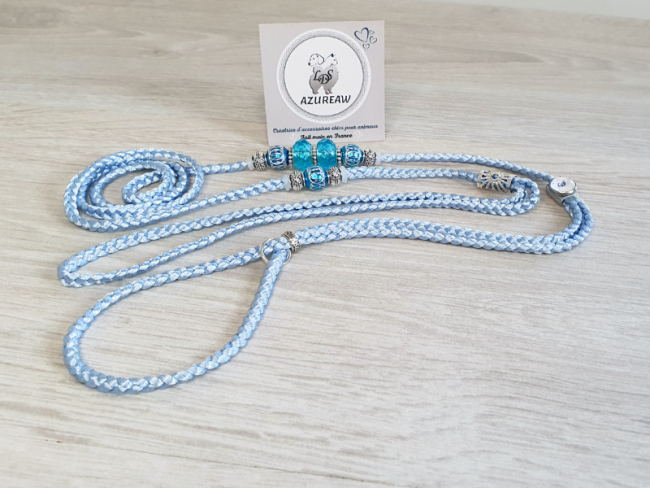 Laisse d’exposition Azureaw tressée bleu bébé avec perles Laisse d’exposition Brise Turquoise Azureaw, tressée bleu bébé avec perles