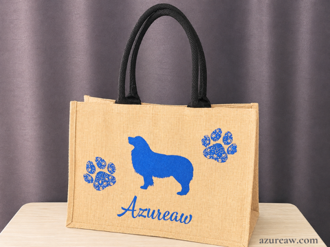 Sac en toile de jute Naturel pailleté bleu personnalisé - Fait main