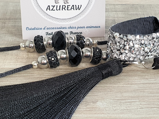 Laisse expositions canines Luxe NOIR ARGENTÉ pour mini chien - Fait main