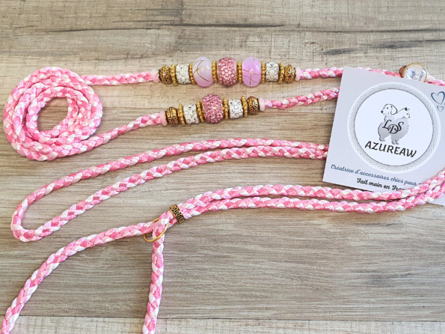 Laisse expositions canines ÉTOILE ROSÉE pour petit et moyen chien - Fait main Laisse expositions canines ÉTOILE ROSÉE pour petit et moyen chien - Fait main