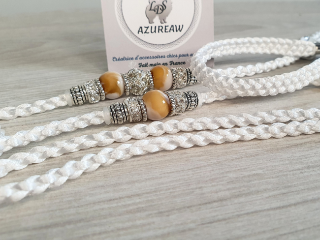 Laisse expositions canines Blanche pour moyen chien - Fait main Laisse expositions canines Blanche pour moyen chien - Fait main